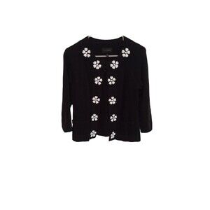 Investments Black and white plastic‎ floral open front cardigan